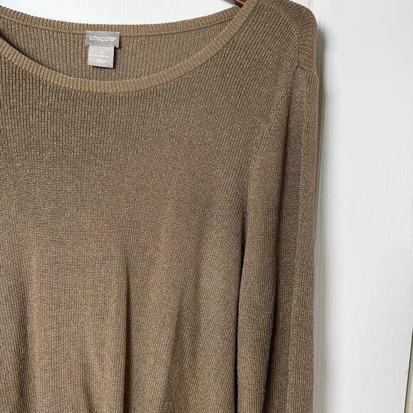 Chico’s Size 3 Twist Knot Front Tan Brown Long Sleeve Sweater Top Women’s US XL - Picture 5 of 10
